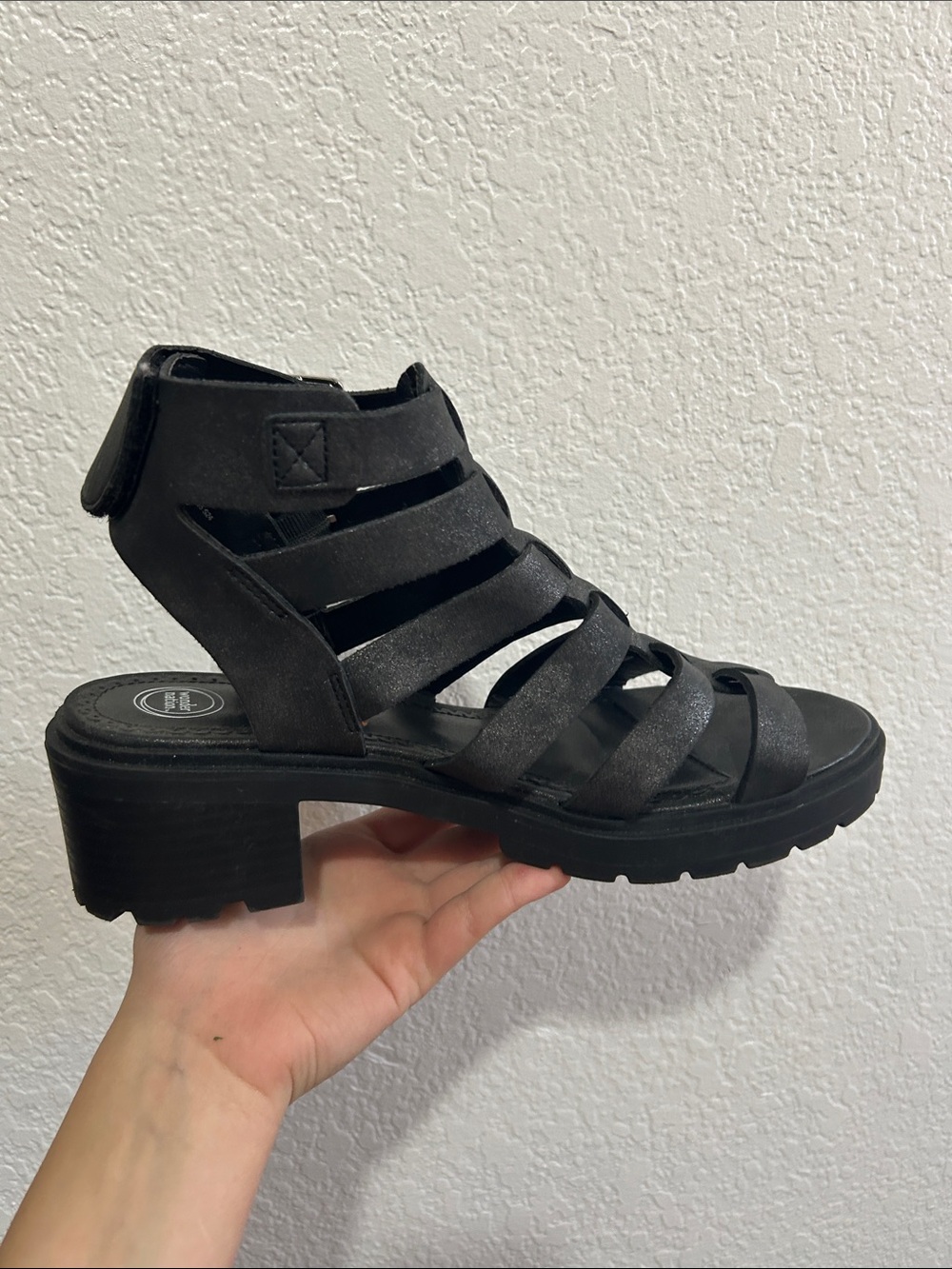 wonder nation Black Strappy Block Heel Sandal